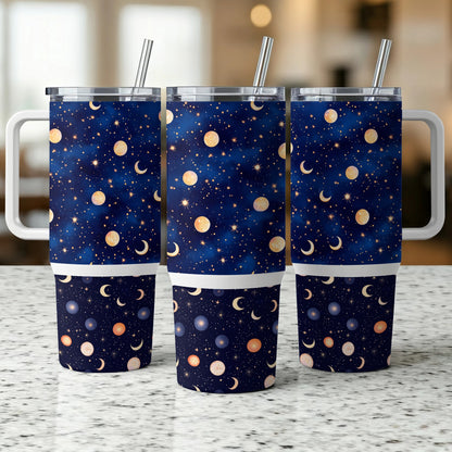 Galaxy Print Tumblers, Stainless Steel Insulated Cups, Starry Night Sky Design, Reusable Straws, Set of 3
