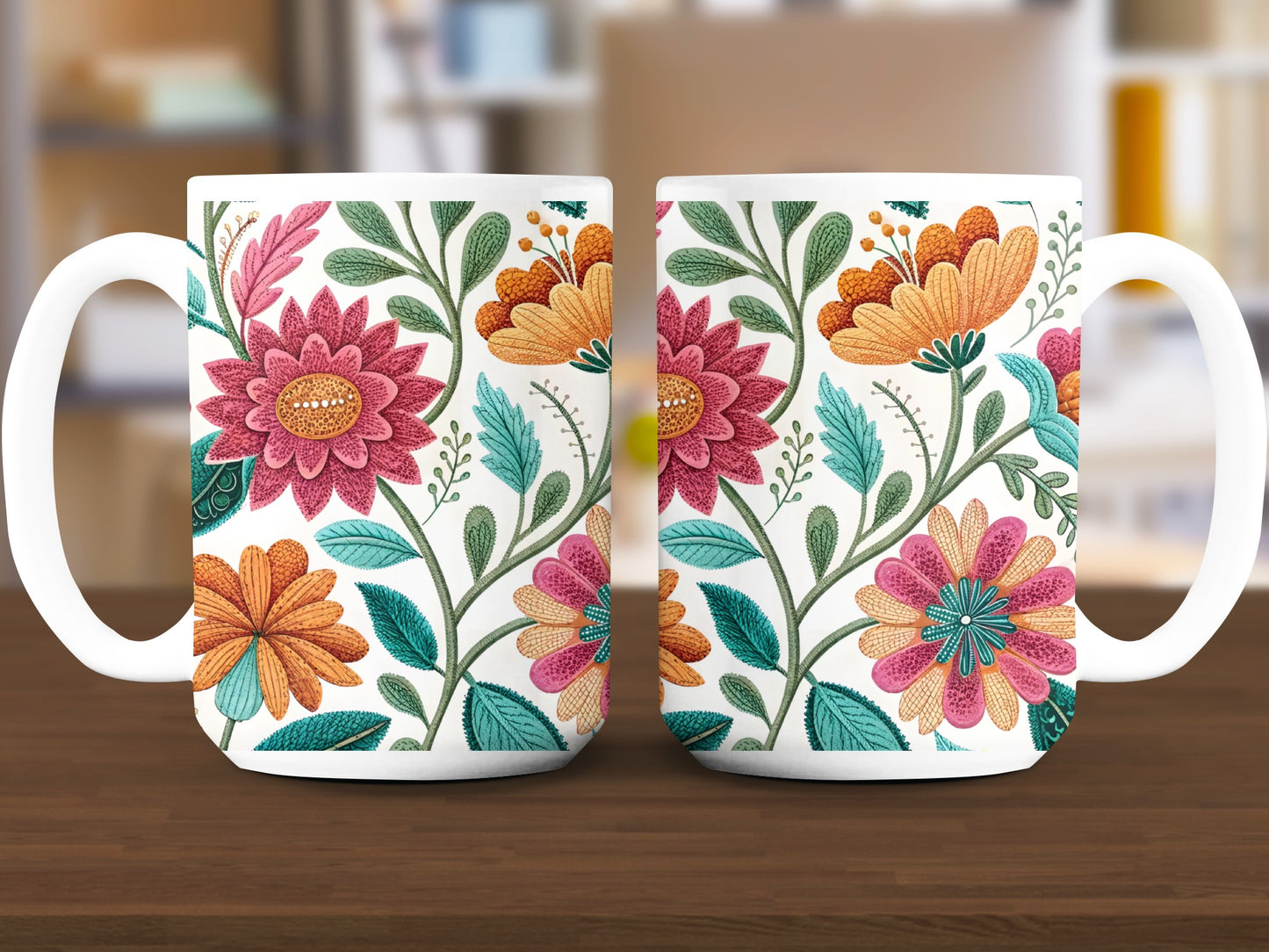 Brightly Colored Floral Print Large Coffee Mug product type