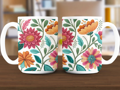 Brightly Colored Floral Print Large Coffee Mug product type