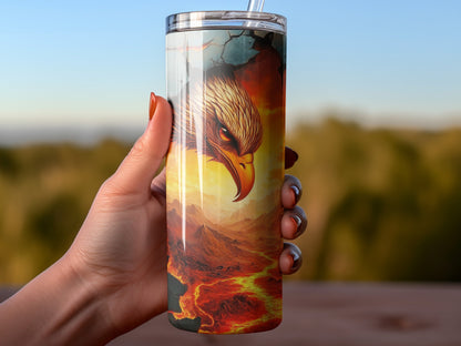 Fiery Eagle and Volcano Scene Travel Tumbler product