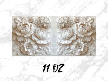 3D Floral Wall Art, White Bas Relief, Home Decor Sculpture, Luxury Wall Hanging, 11 oz, Unique Gift Idea