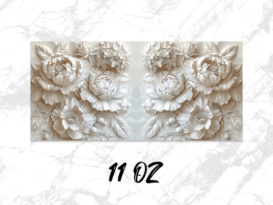 3D Floral Wall Art, White Bas Relief, Home Decor Sculpture, Luxury Wall Hanging, 11 oz, Unique Gift Idea
