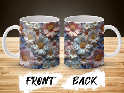 Floral Coffee Mug, Colorful Daisy Print, Unique Gift, Decorative Tea Cup, Front and Back Design, Ceramic Mug
