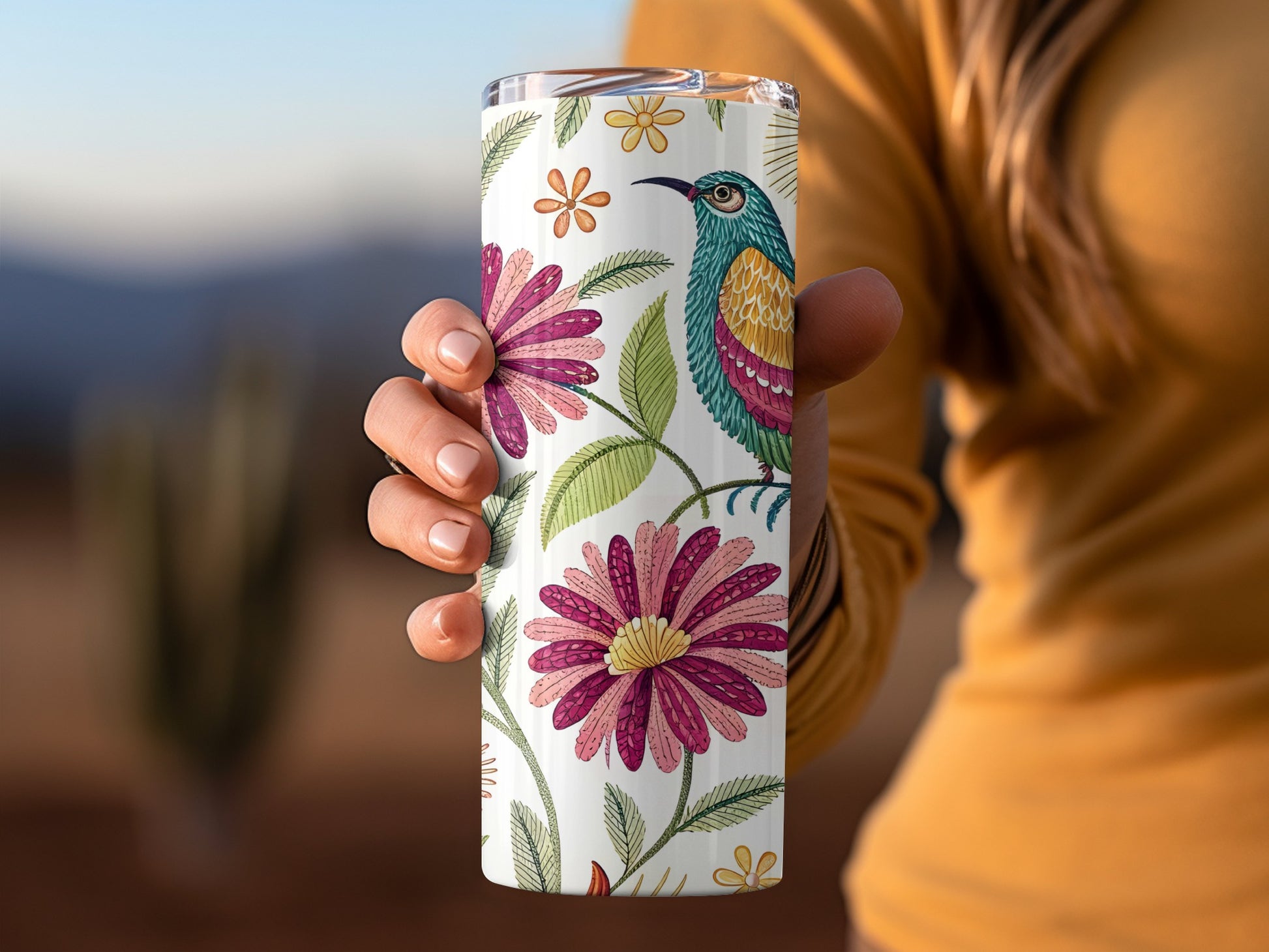 Floral Bird Print Double Walled Insulated Tumbler product