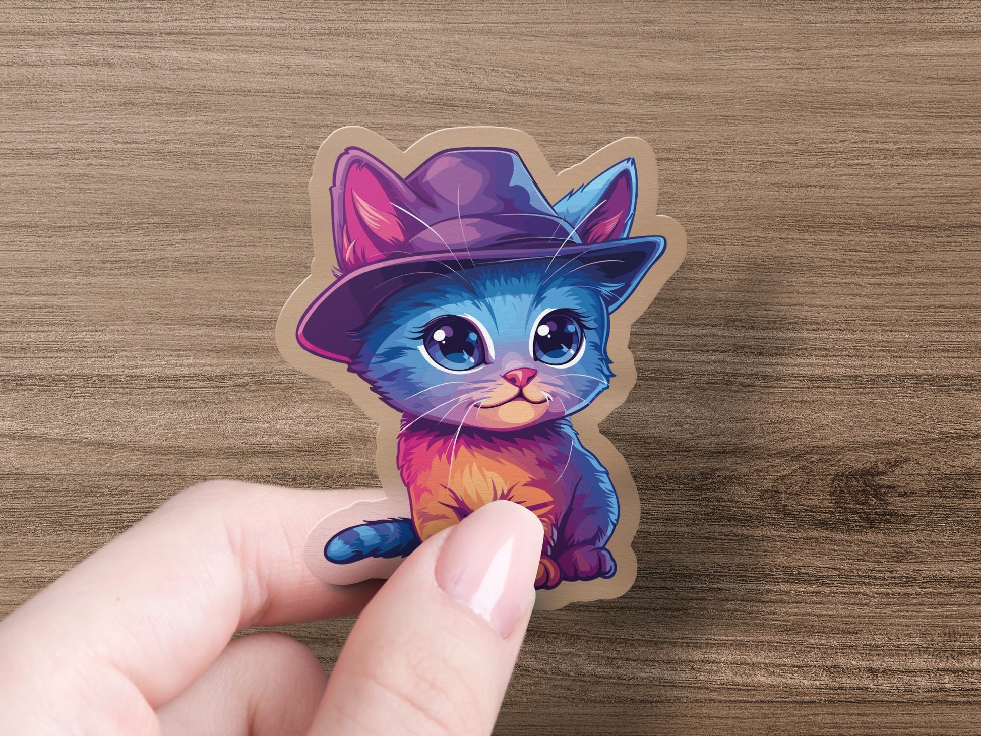 Adorable Colorful Cat with Hat Sticker product