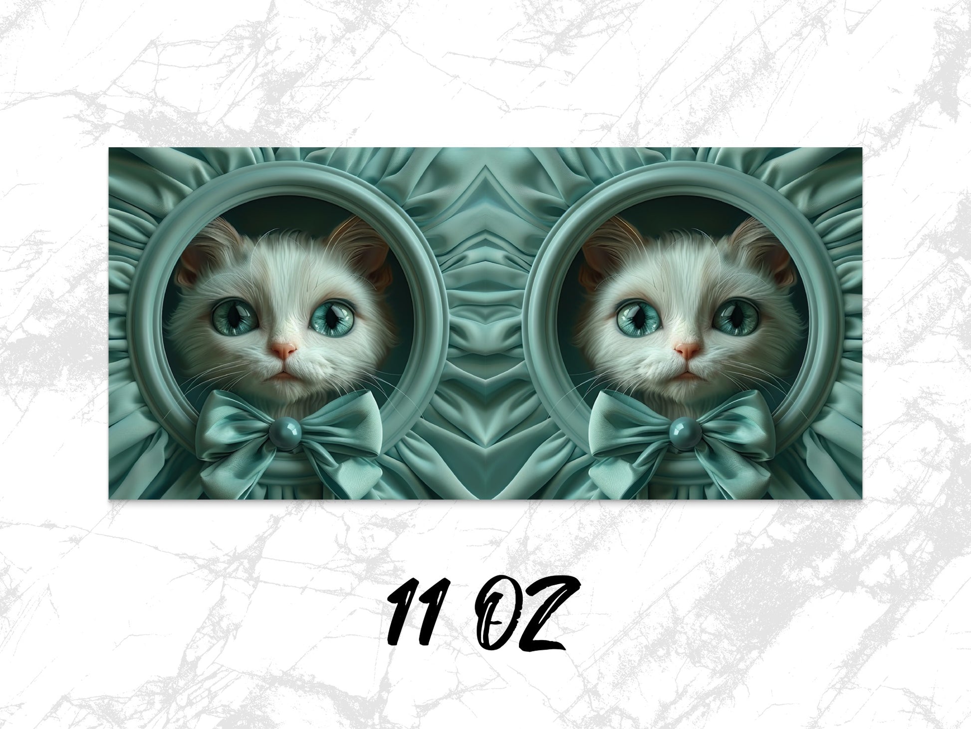 Cute Cat Art Coffee Mug, 11 oz Whimsical Cat in Bowtie Portrait, Unique Cat Lover Gift, Turquoise Decorative Kitchenware