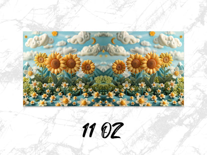 Sunflower Field Coffee Mug, 11 oz Ceramic Cup, Floral Pattern, Nature Inspired Kitchen Decor, Artistic Drinkware, Unique Gift Idea