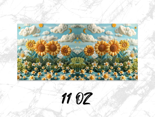 Sunflower Field Coffee Mug, 11 oz Ceramic Cup, Floral Pattern, Nature Inspired Kitchen Decor, Artistic Drinkware, Unique Gift Idea