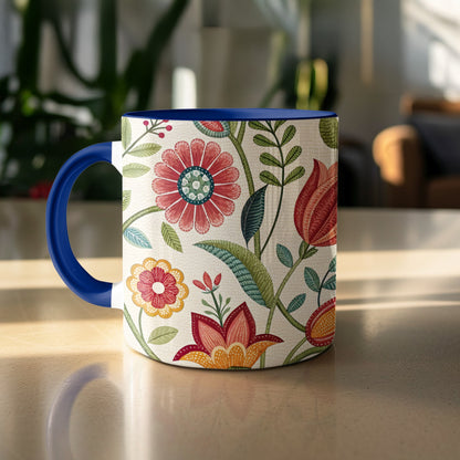 Floral Pattern Mug with Blue Handle Drinkware product type