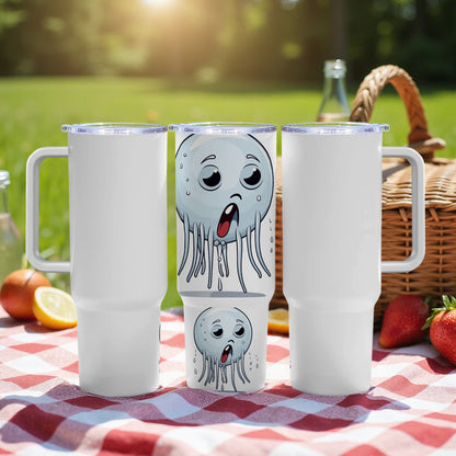 Spooky Ghost Face Tumbler, Halloween Travel Mug, Insulated Coffee Cup, White Stainless Steel Drinkware, Unique Ghostly Design