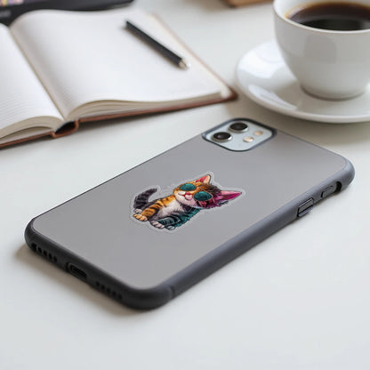 Colorful Cool Cat Design on Protective Phone Case product type