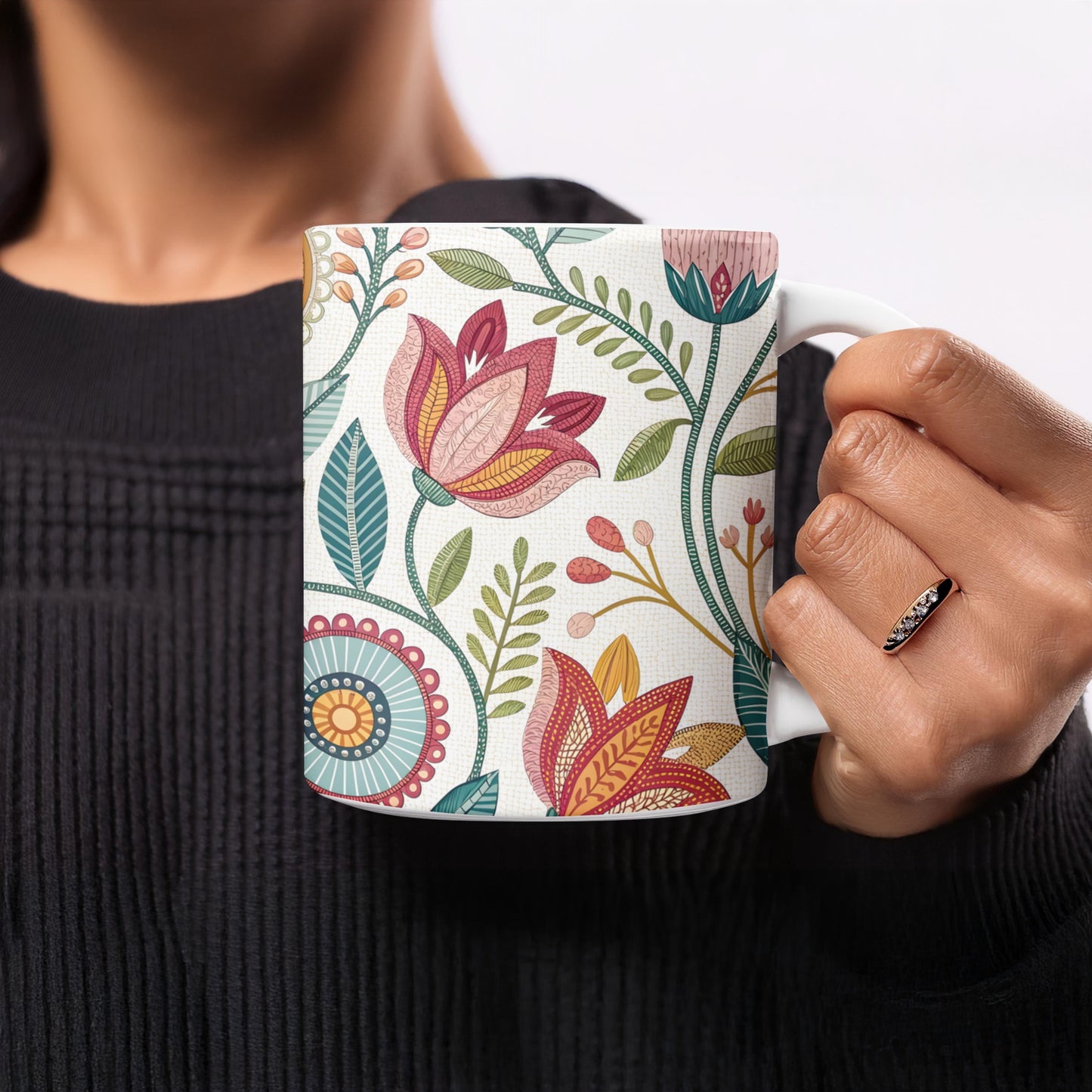 Vibrant Floral Pattern Coffee Mug Artistic Product