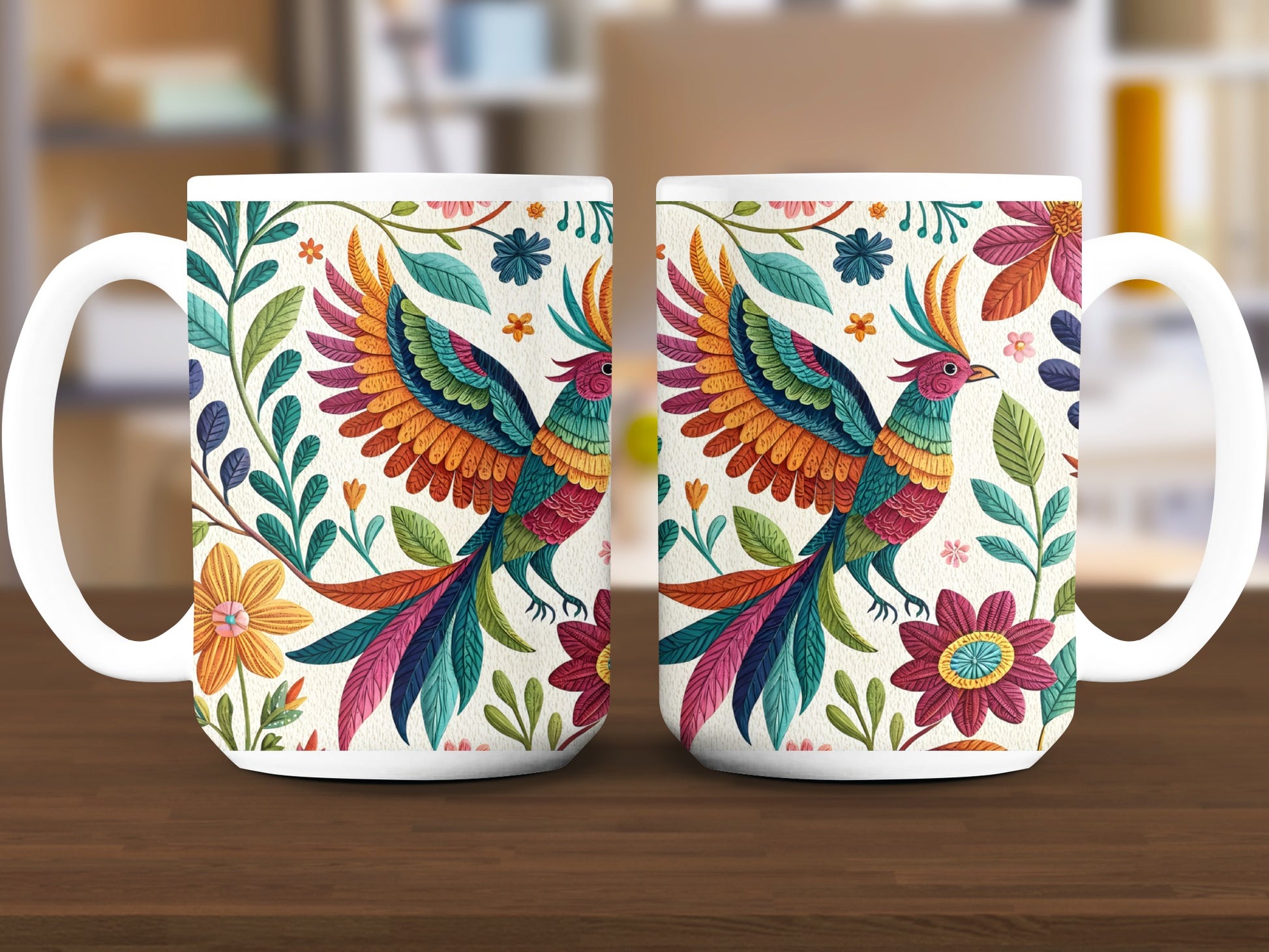 Colorful Bird and Floral Design Mug product