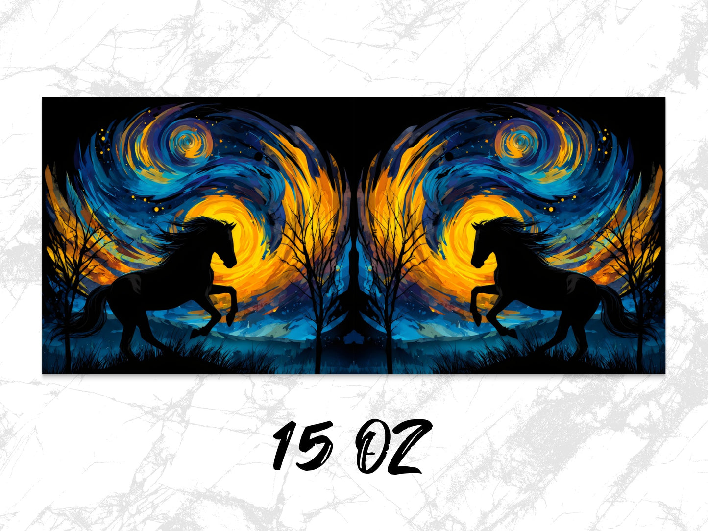 Horse Silhouette Art Print, Abstract Midnight Blue and Fiery Orange, Home Decor Wall Art, Double Canvas Set, 15 oz