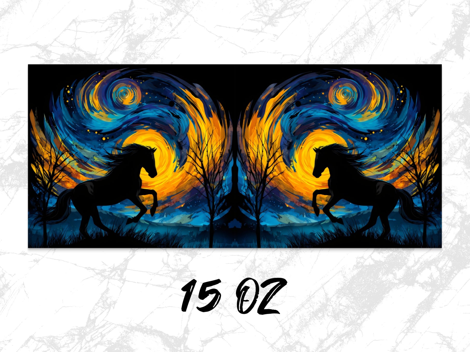 Horse Silhouette Art Print, Abstract Midnight Blue and Fiery Orange, Home Decor Wall Art, Double Canvas Set, 15 oz