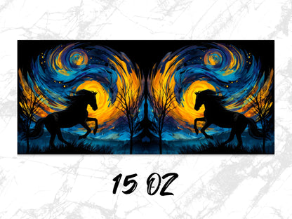 Horse Silhouette Art Print, Abstract Midnight Blue and Fiery Orange, Home Decor Wall Art, Double Canvas Set, 15 oz