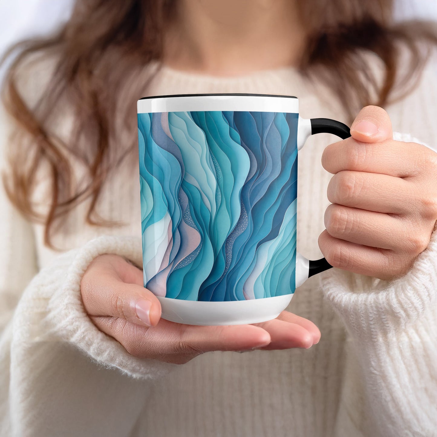 Abstract Blue Wavy Design Mug Perfect Coffee Product