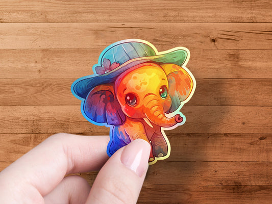 Adorable Elephant Wearing Hat Vinyl Sticker product type