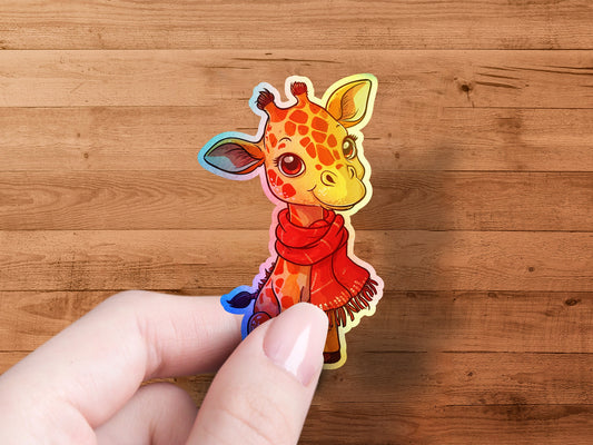 Cute Giraffe with Red Scarf Sticker Adorable Product Type