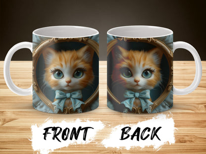 Cute Cat Mug, Adorable Kitten Coffee Cup, Vintage Frame Design, Gift for Cat Lovers, Unique Pet-Themed Drinkware
