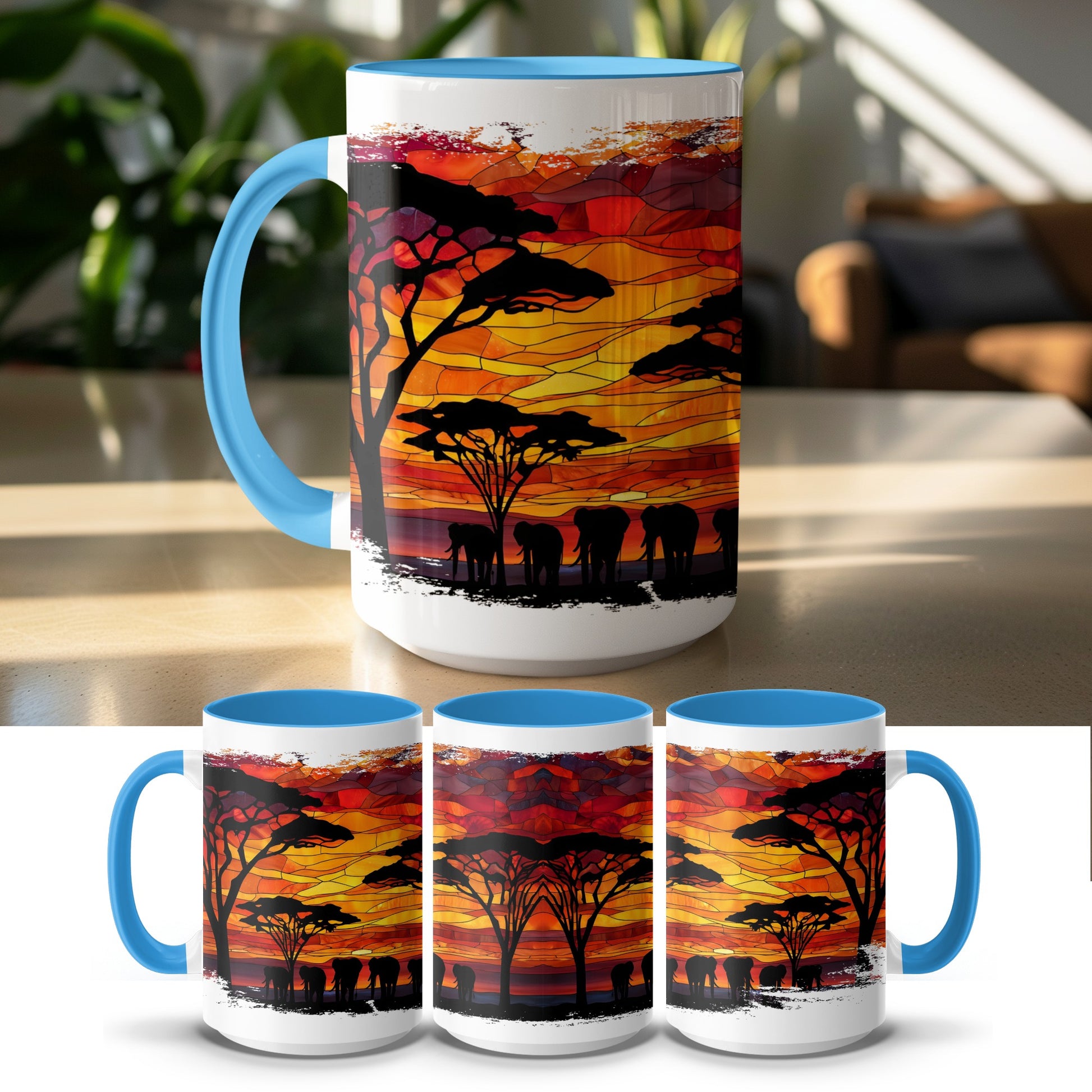 African Sunset Mug Elephants and Trees Coffee product