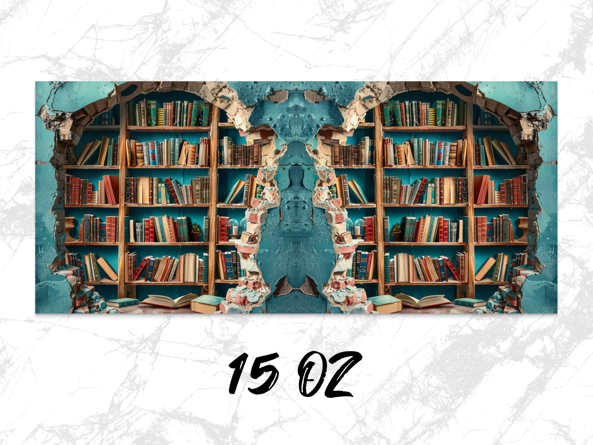 Vintage Library Bookshelf Wall Art, Distressed Antique Bookcase Print, Home Office Decor, Unique Symmetrical Artwork, 15 OZ Canvas