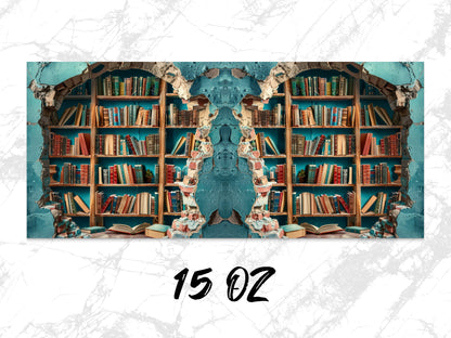 Vintage Library Bookshelf Wall Art, Distressed Antique Bookcase Print, Home Office Decor, Unique Symmetrical Artwork, 15 OZ Canvas