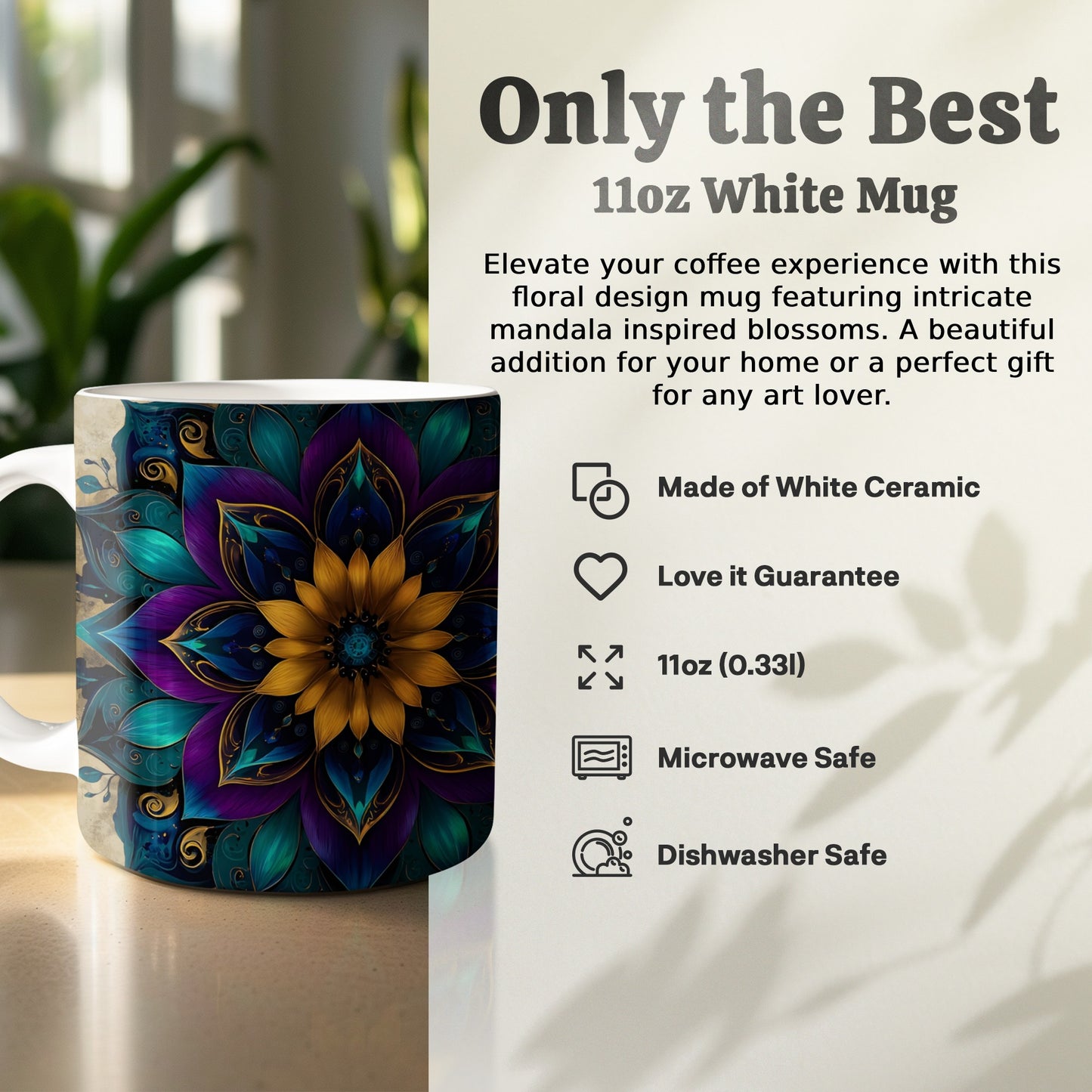 Floral Design Mandala Inspired Blossoms White Mug product