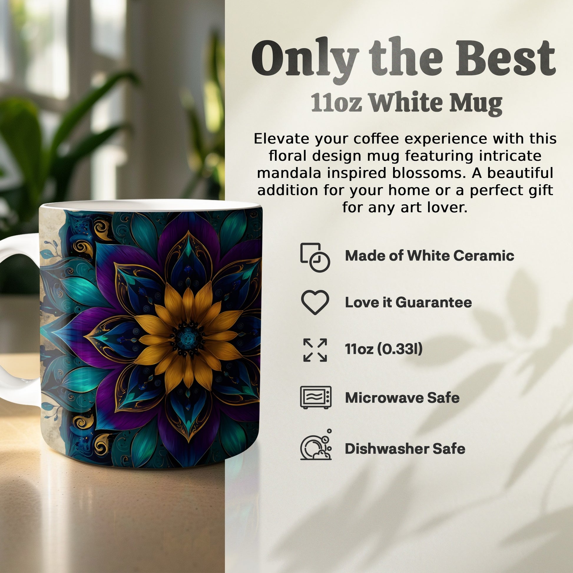 Floral Design Mandala Inspired Blossoms White Mug product