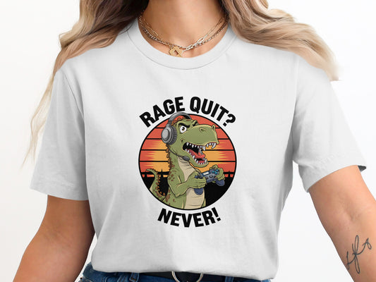 Dinosaur Gamer Rage Quit Never Graphic Tees product type