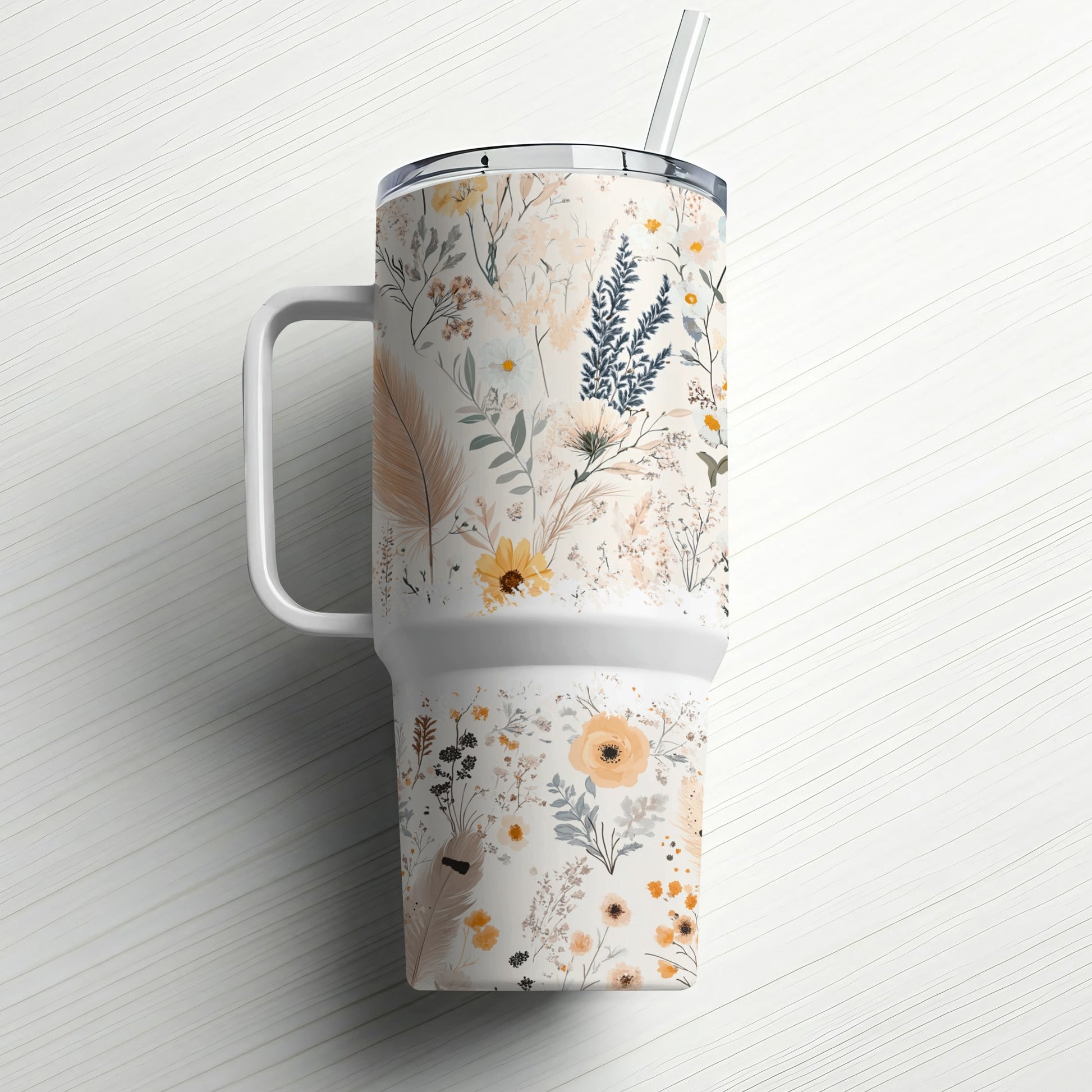 Floral Insulated Tumbler, Stainless Steel Coffee Mug with Lid, Botanical Print Travel Cup, Unique Gift Idea
