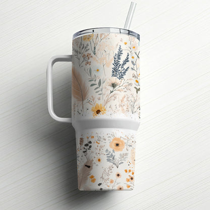 Floral Insulated Tumbler, Stainless Steel Coffee Mug with Lid, Botanical Print Travel Cup, Unique Gift Idea