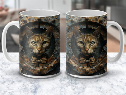 Cat Face Coffee Mug, Unique Feline Design, Artistic Animal Print, Gift for Cat Lovers, 12 oz Ceramic Cup
