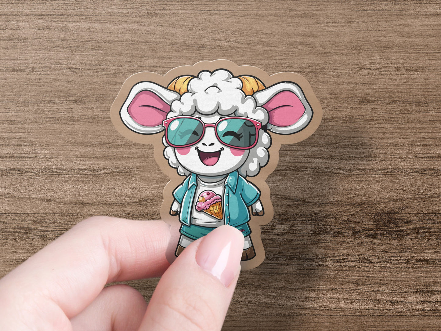 Cute Cartoon Sheep with Ice Cream Sticker product