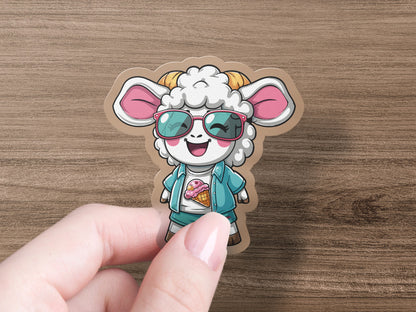 Cute Cartoon Sheep with Ice Cream Sticker product