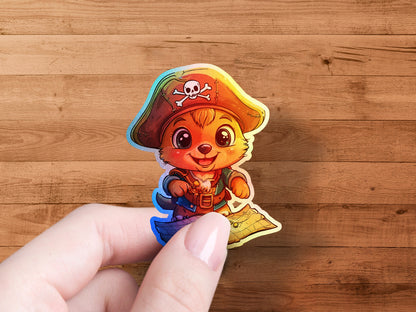 Cute Pirate Otter Holding Map Sticker product type