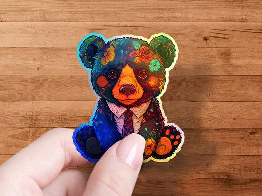 Colorful Bear with Floral Accents Sticker product type