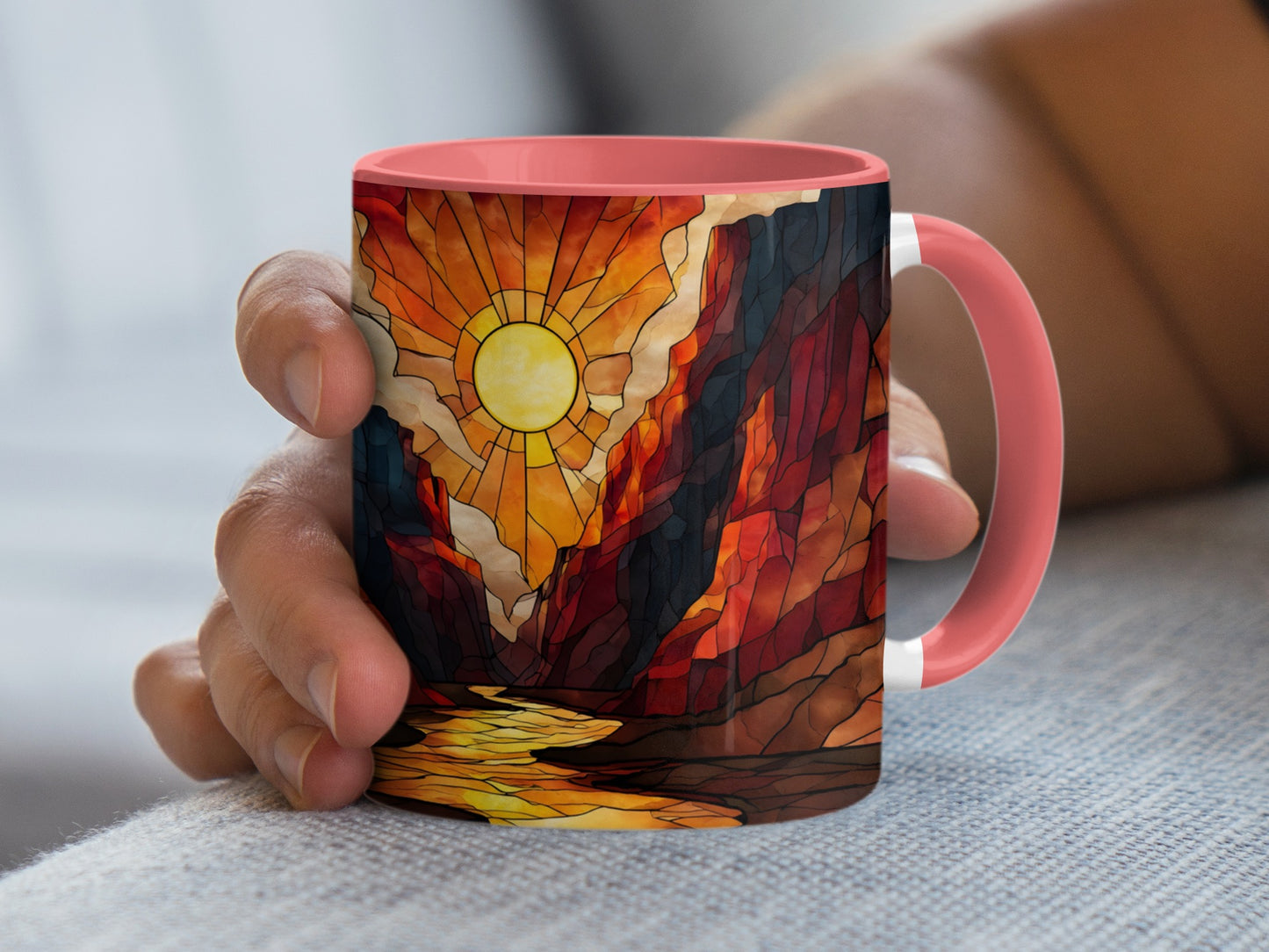 Beautiful Stained Glass Sunrise Artwork Mug Product
