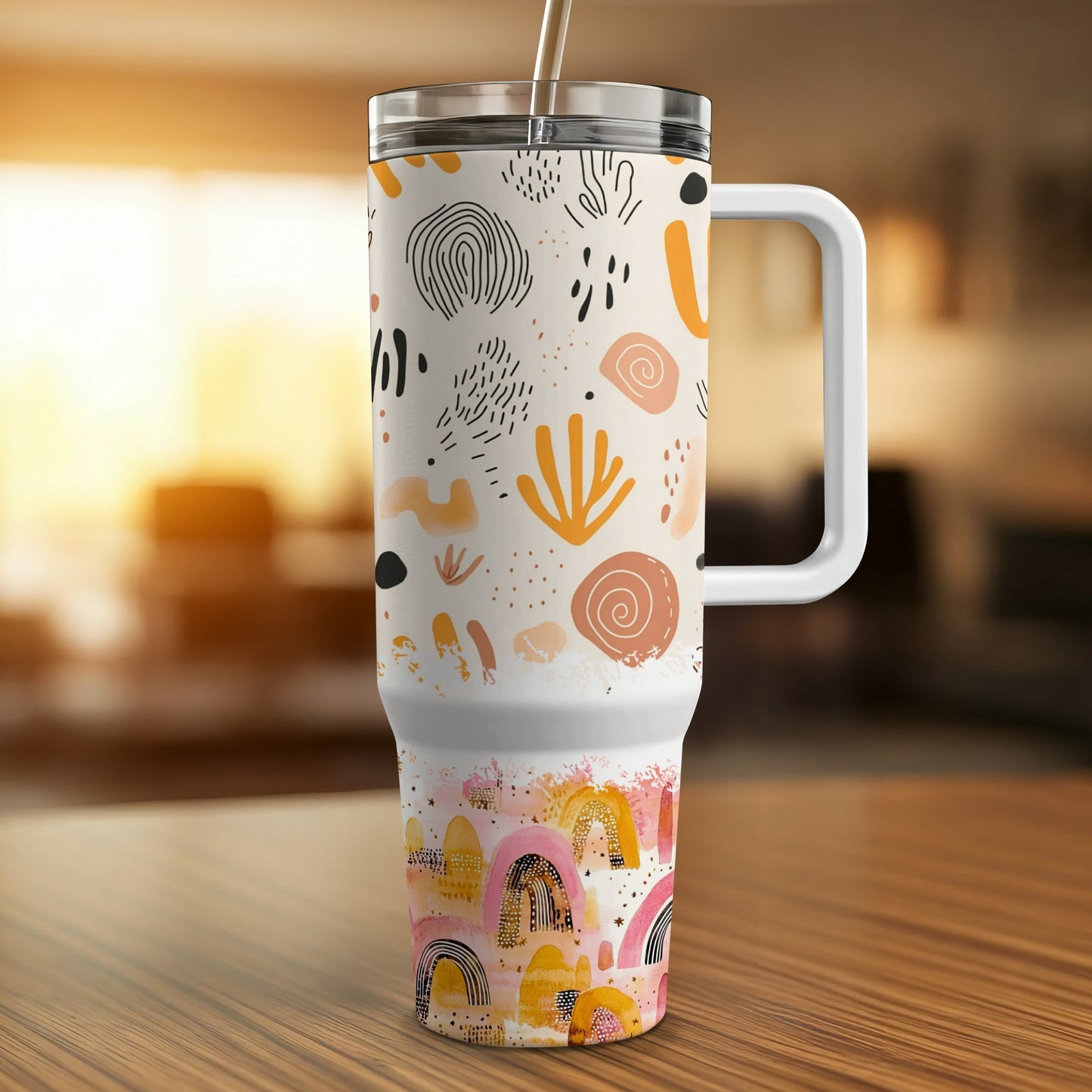 Abstract Art Insulated Tumbler, Modern Chic Travel Mug, Reusable Coffee Cup with Lid, Colorful Drinkware, Unique Gift Idea