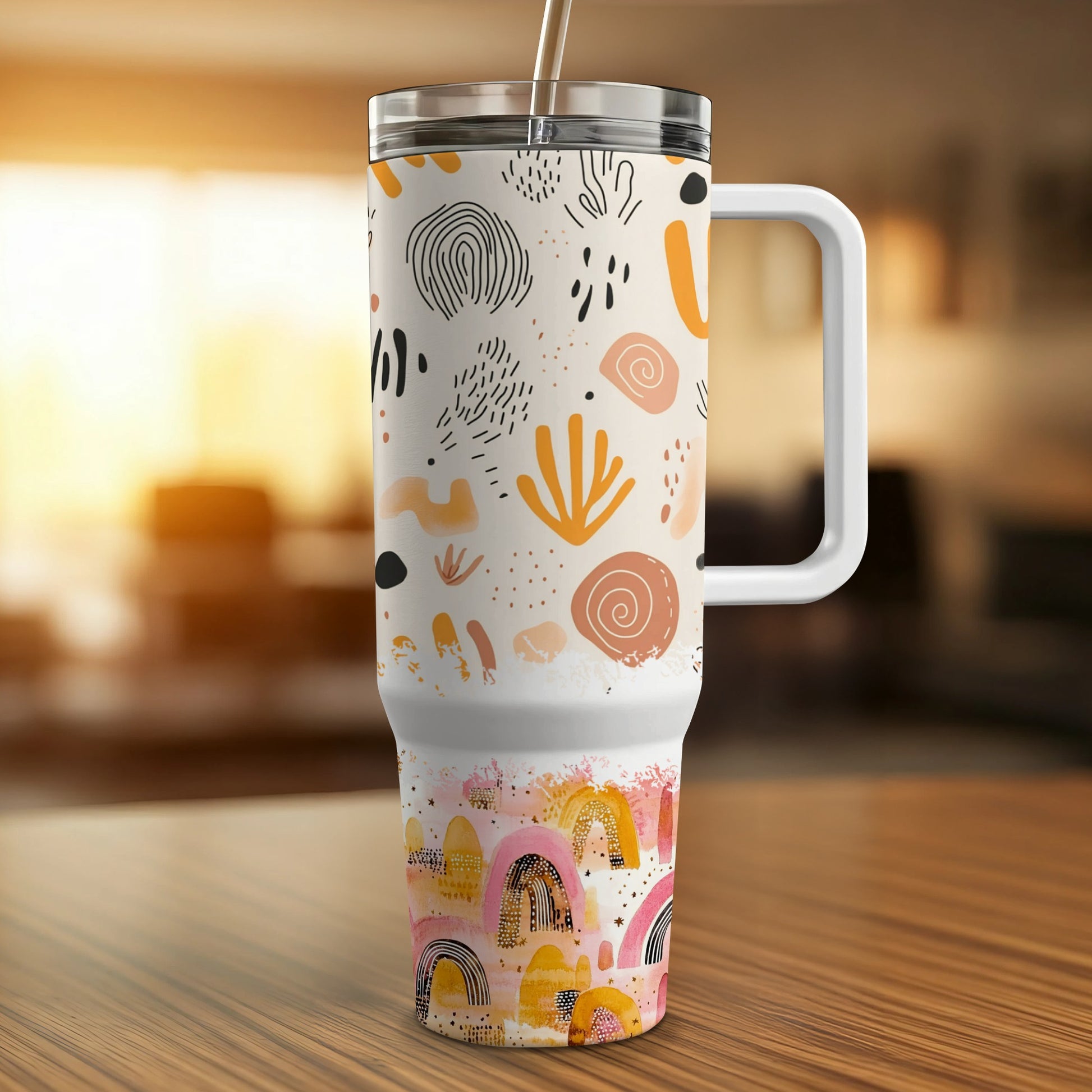 Abstract Art Insulated Tumbler, Modern Chic Travel Mug, Reusable Coffee Cup with Lid, Colorful Drinkware, Unique Gift Idea