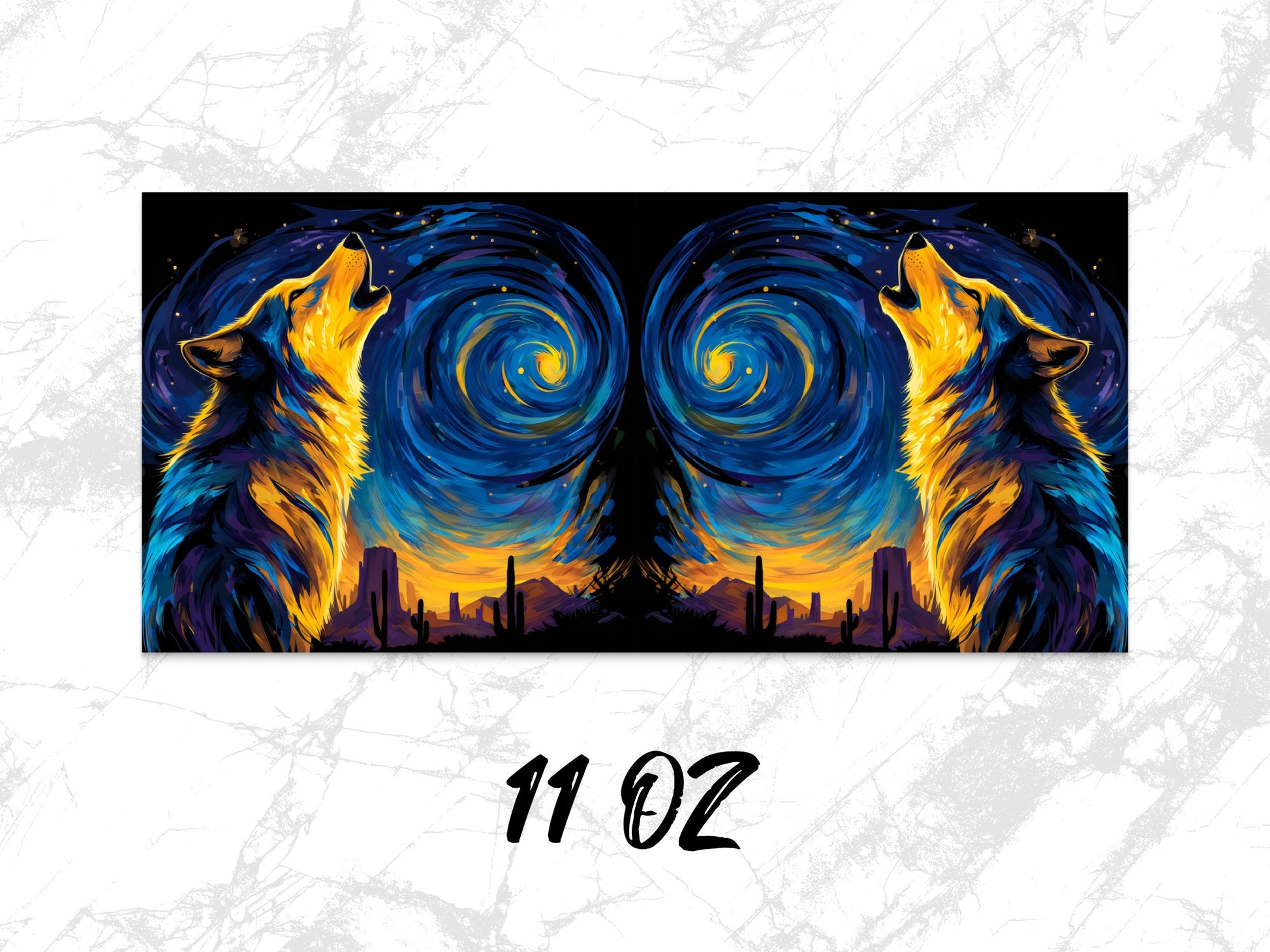 Colorful Wolf Art Coffee Mug, Van Gogh Style Starry Night Wolves, 11 oz Ceramic Cup, Unique Wildlife Artwork Drinkware
