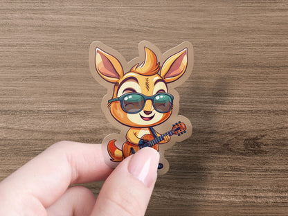 Hipster Deer Playing Guitar Cartoon Sticker product