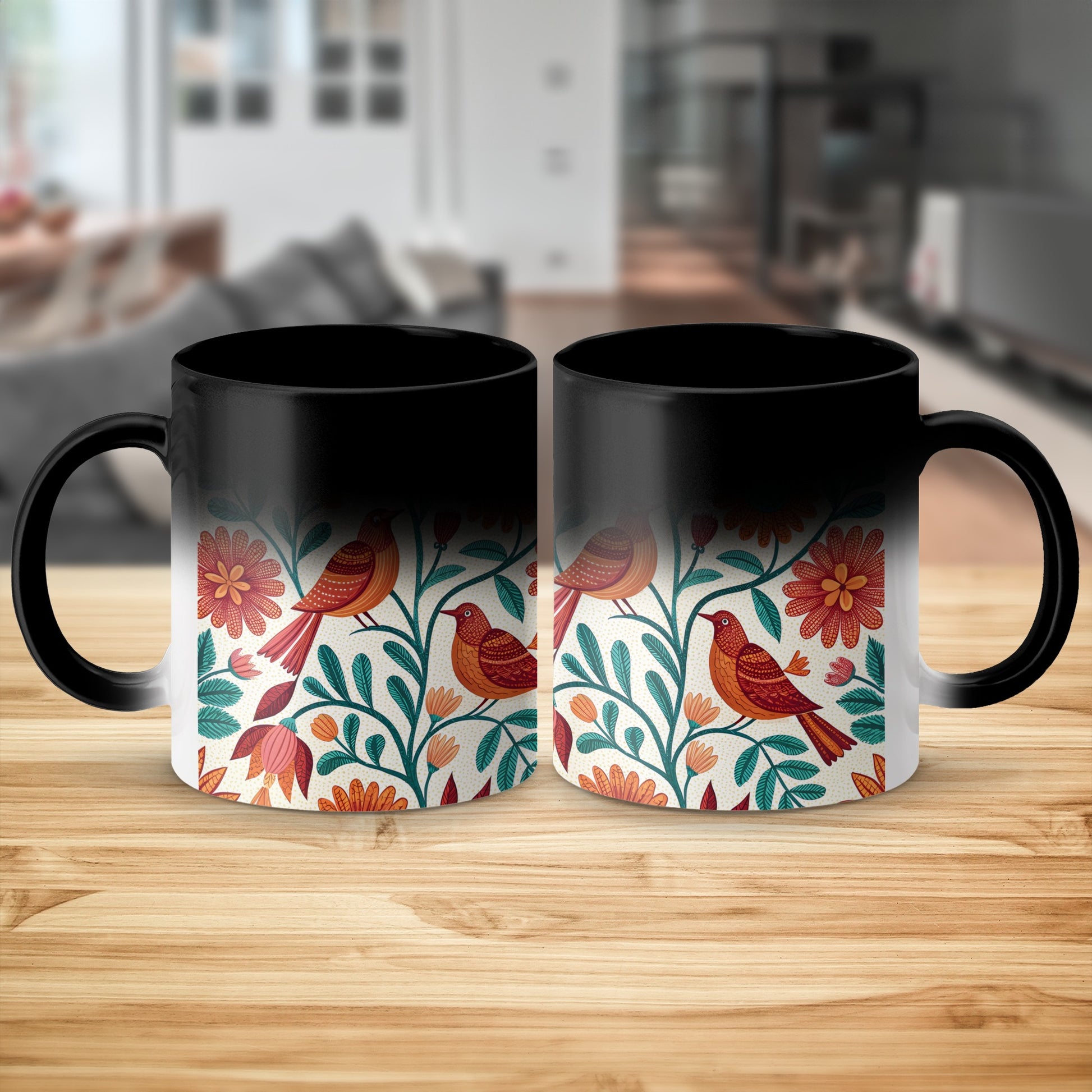 Colorful floral and bird themed coffee mug product type