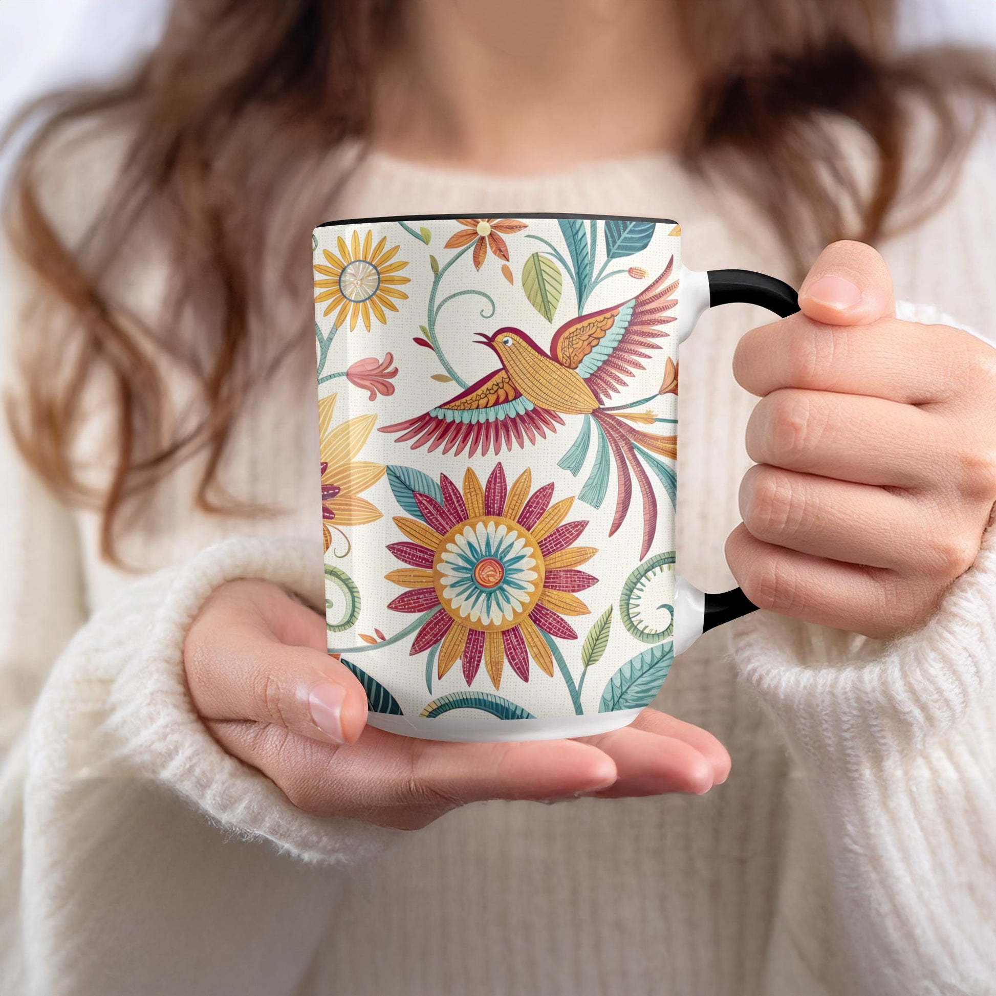 Colorful Floral Bird Design Ceramic Mug product