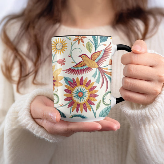 Colorful Floral Bird Design Ceramic Mug product