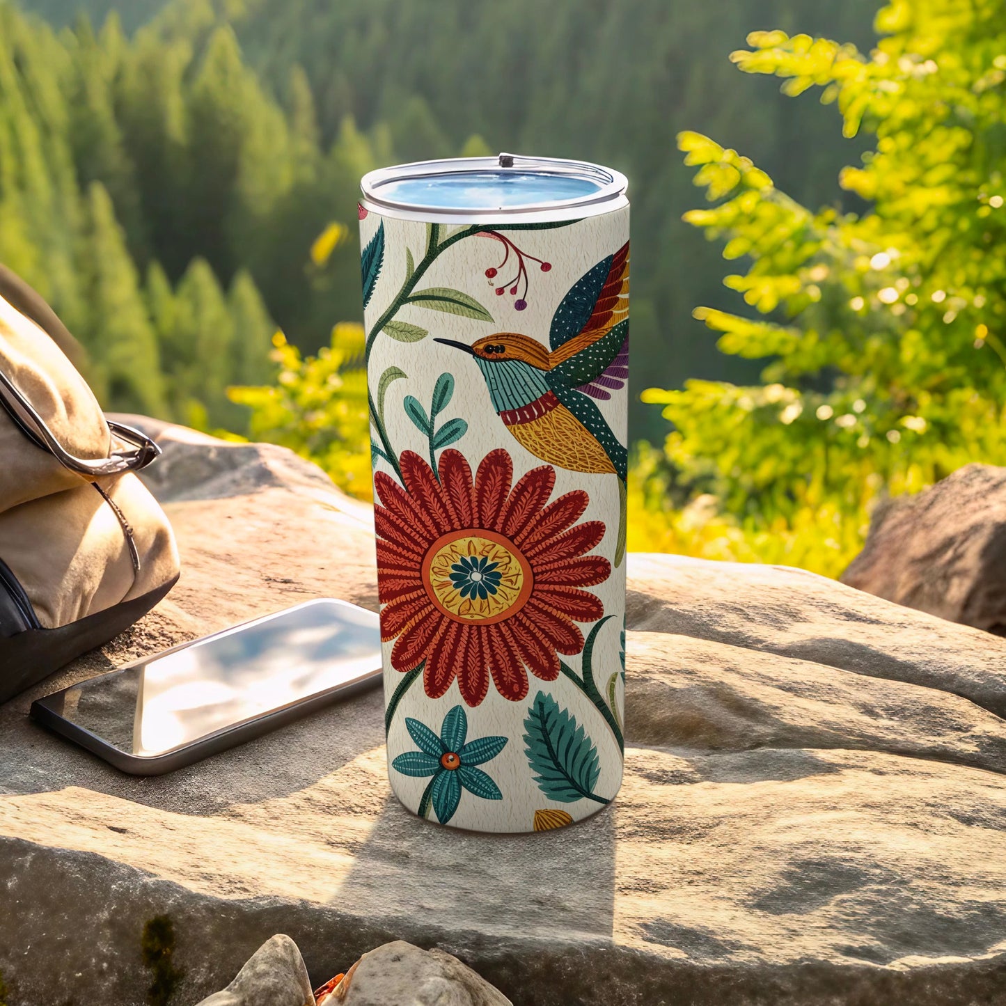 Colorful Floral and Bird Design Tumbler product
