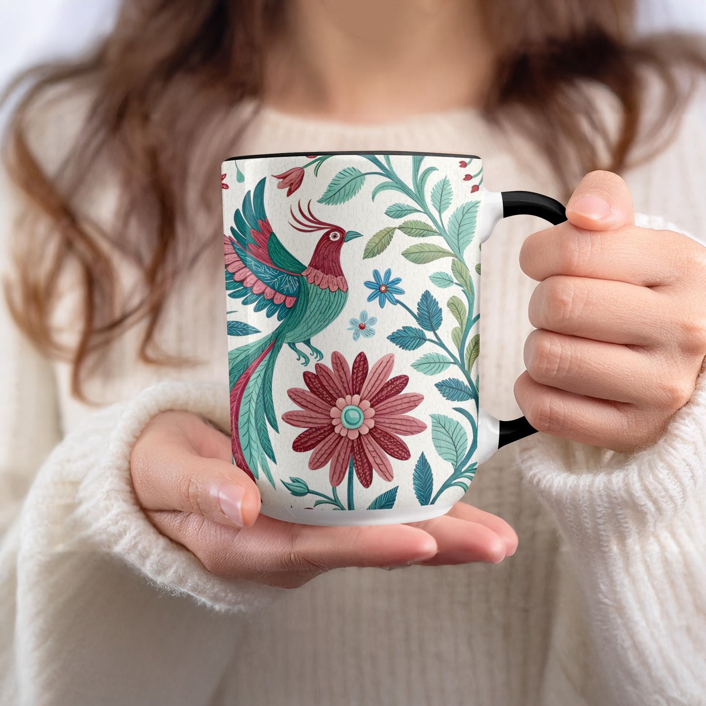 Floral Bird Print Coffee Mug with Colorful Pattern product type