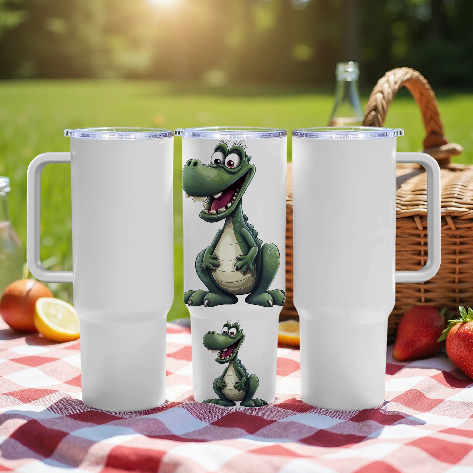 Cartoon Crocodile Tumbler, Insulated Kids Drink Cup, Cute Animal Design Travel Mug, Reusable Picnic Accessory, Gift Idea