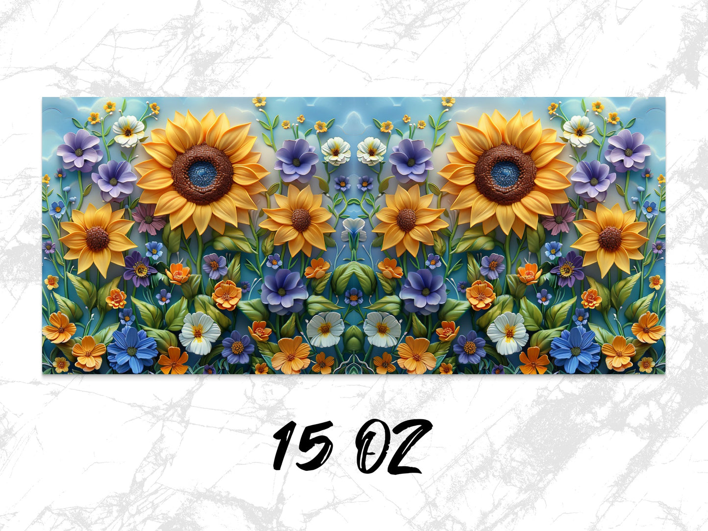 Colorful Sunflower and Mixed Floral Design 15 Oz Coffee Mug, Bright Kitchen Decor, Unique Flower Print Drinkware
