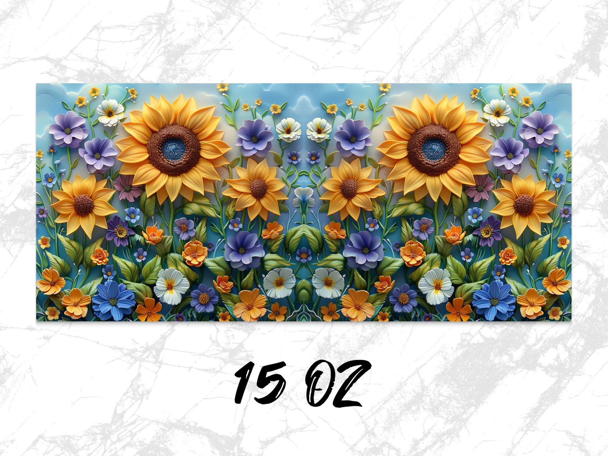 Colorful Sunflower and Mixed Floral Design 15 Oz Coffee Mug, Bright Kitchen Decor, Unique Flower Print Drinkware